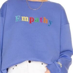 Blue Women's Sweater with Multicolor 'Empathy' Design